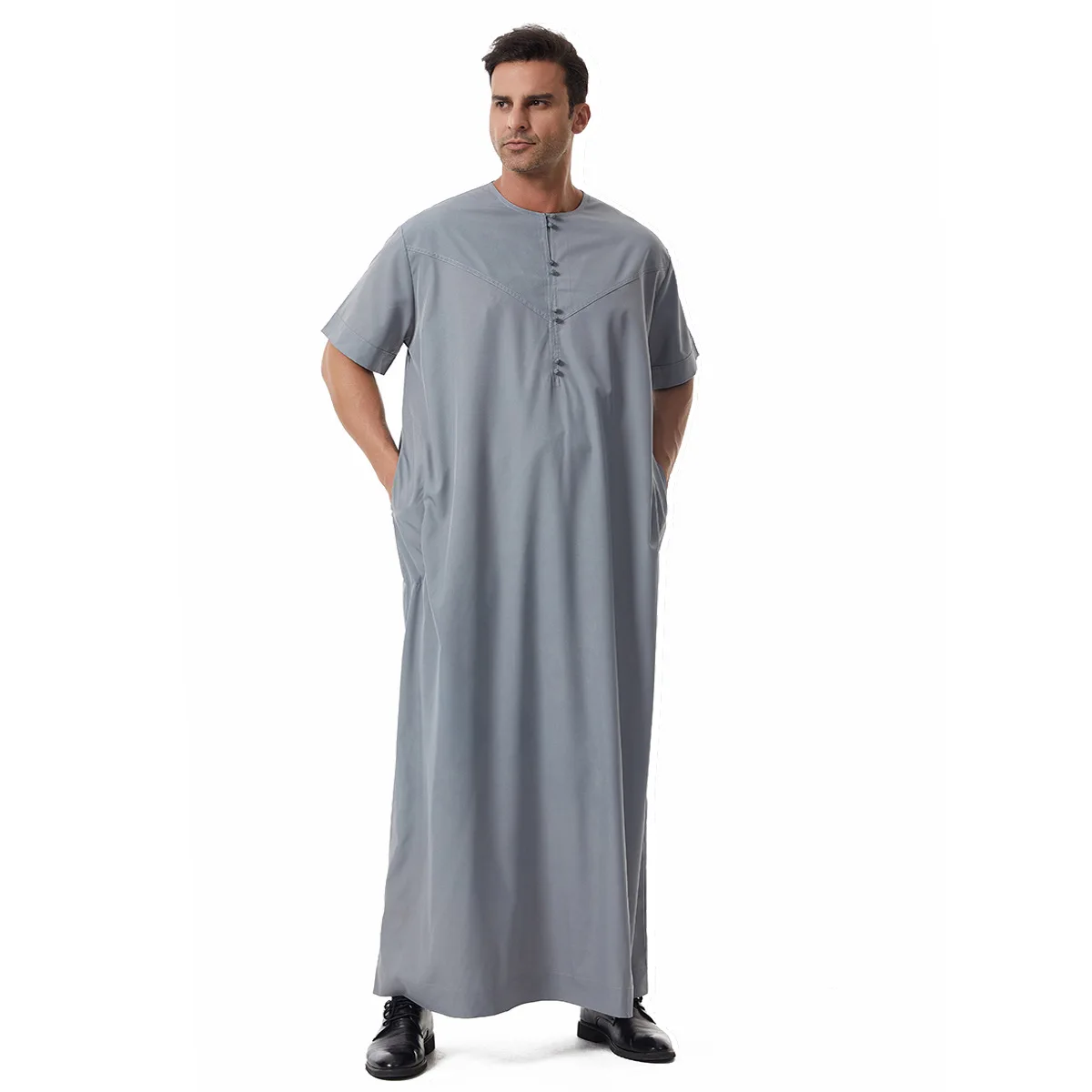 Ramadan Saudi อาหรับ Robe ผู้ชายมุสลิมชุด Abaya แขนสั้น Kaftan เสื้อผ้าอิสลามดูไบ Jubba Thobe Daffah Dishdasha ตุรกี