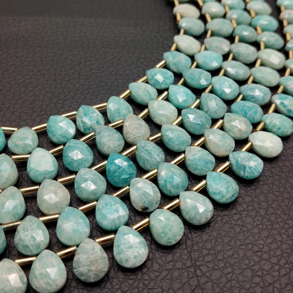 3 Strands 8x10mm Natural Faceted Top-drilled Teardrop  Green Amazonite Beads Strand 13.5