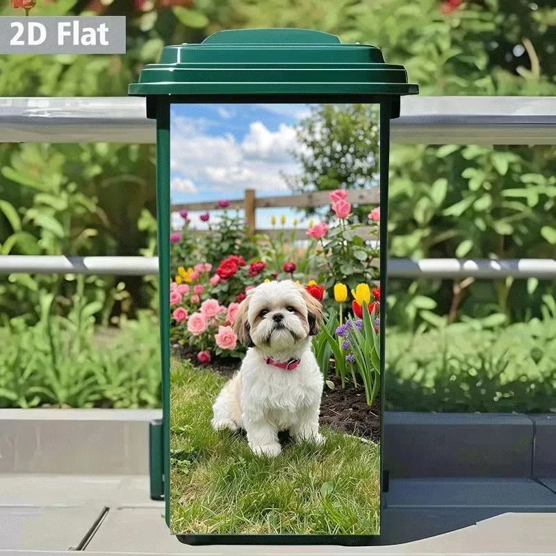 1 piece of trash can sticker, cute dog theme design in flower bushes, wall sticker decoration, kitchen trash can decoration