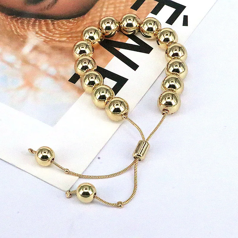 

4 шт., нержавеющая сталь 6/8/10 мм, круглый шар золотого цвета, гладкие бусины, цепочка, регулируемый браслет, новая мода для женщин и мужчин