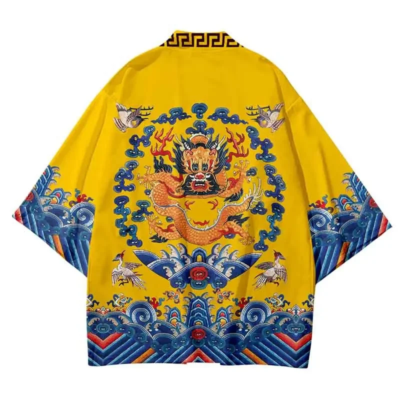 أنيمي التنين طباعة معطف ثوب الكيمونو الياباني سترة قميص النساء هاوري يوكاتا تأثيري الرجال الملابس التقليدية #2