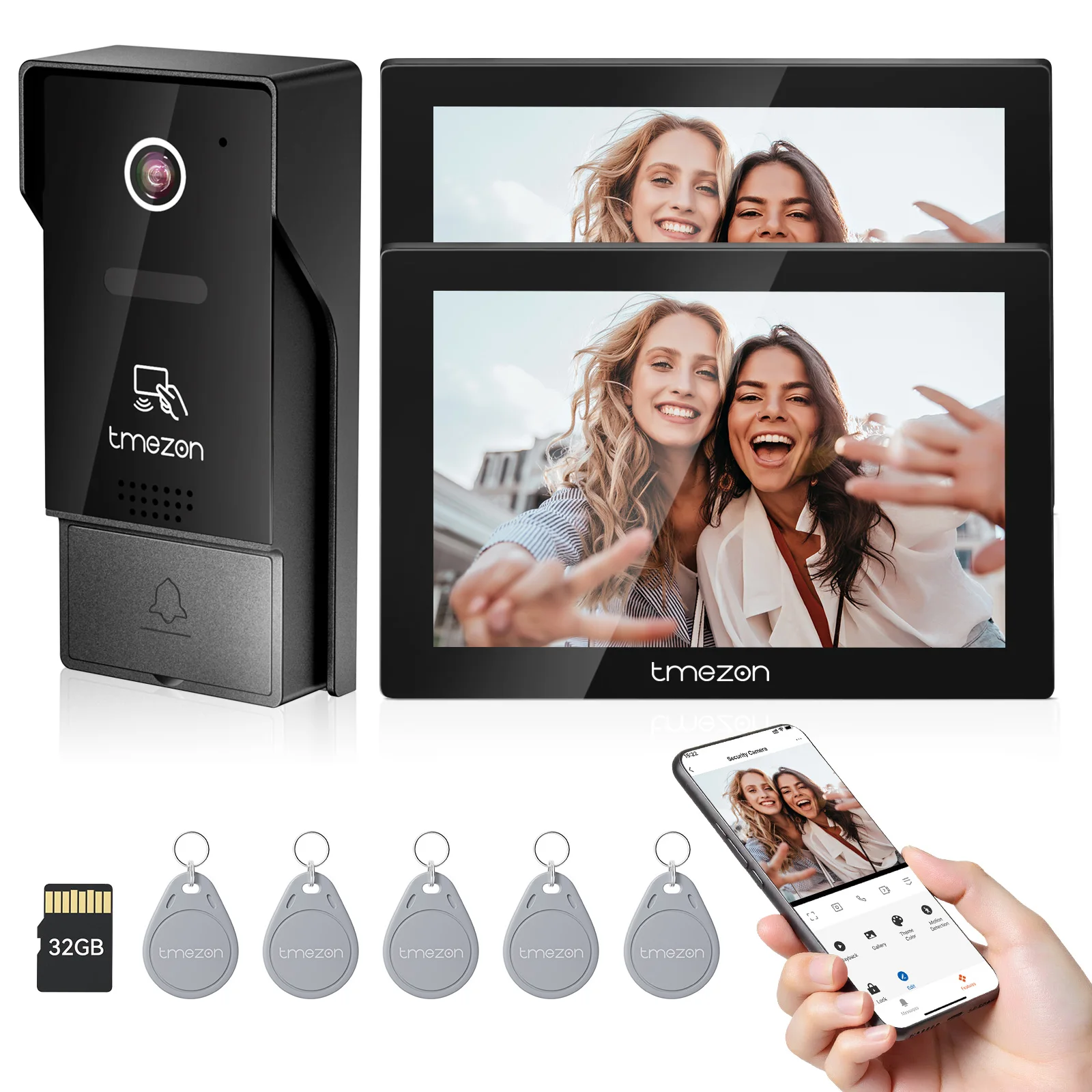 TMEZON 7 Zoll Tuya APP 1080P Kabelloses WLAN Smart Video-Türsprechanlage-System mit Touchscreen und Kabelgebundener Türklingel für Zuhause