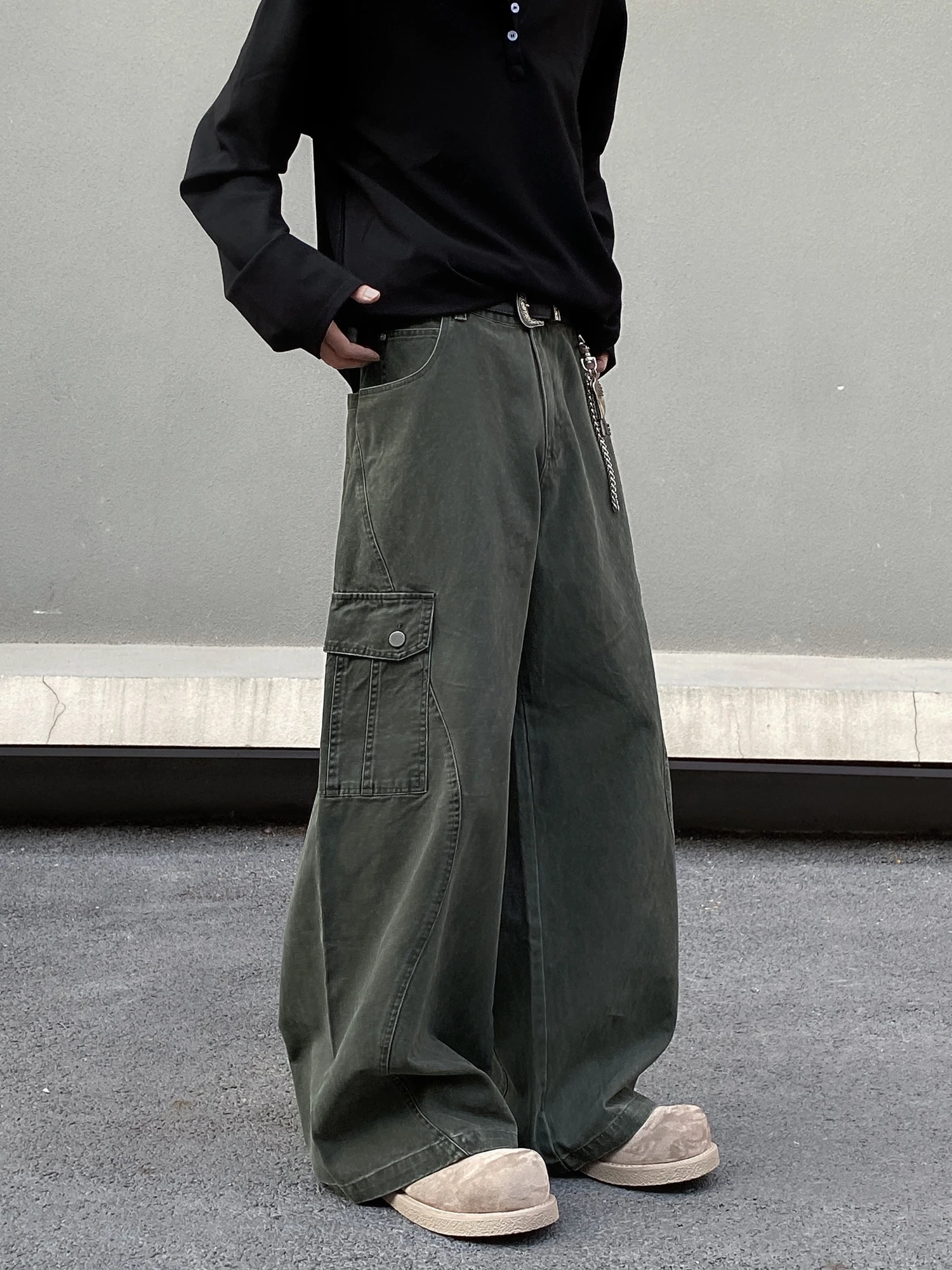 American Retro Waed Vintage Workwear Casual Pants Men Loose Straight Leg Wide Leg High Street Pants Youthful Energy Sle