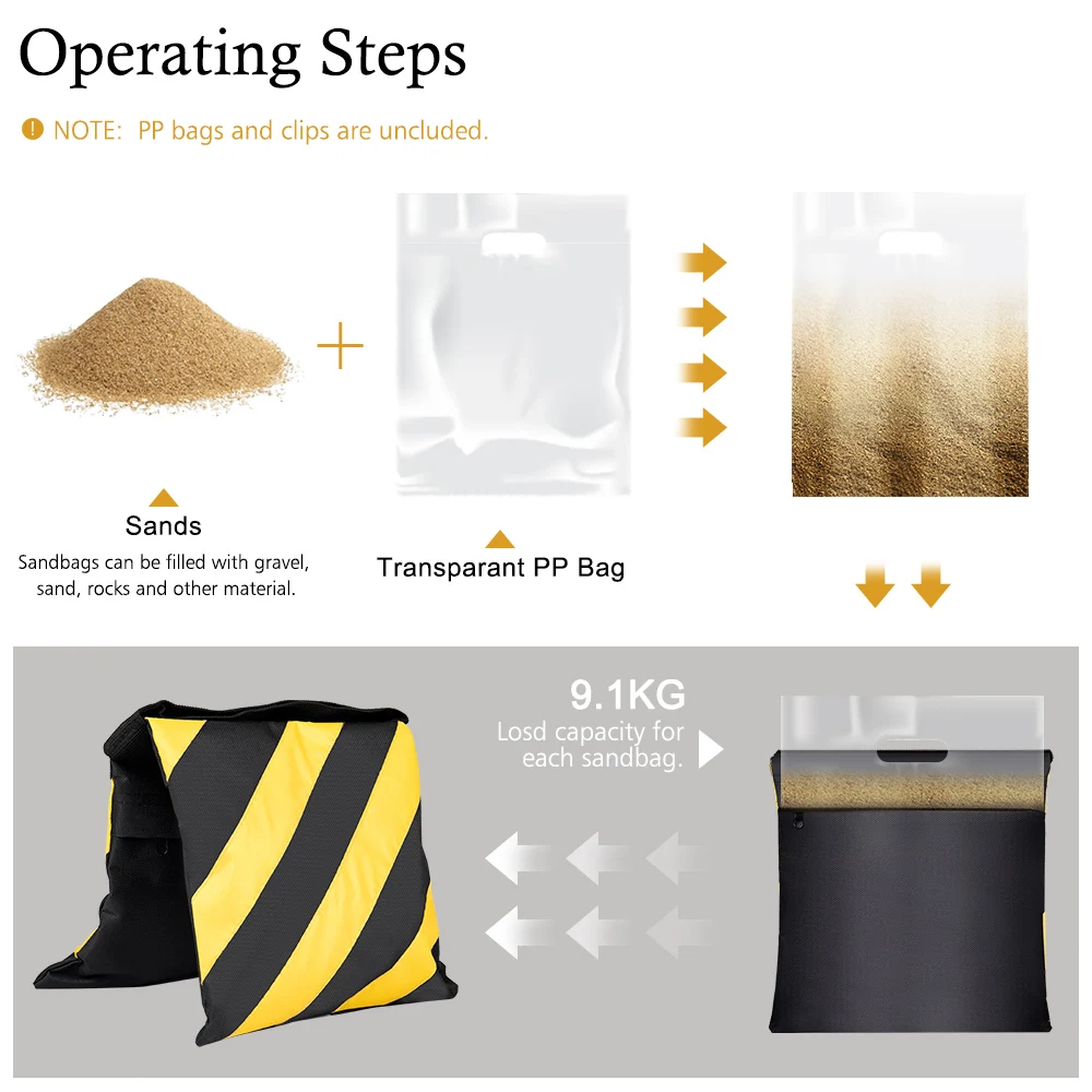 กระสอบทรายสีเหลืองและสีดำสำหรับถ่ายวิดีโอ STAN Studio มีซิปหลากสี