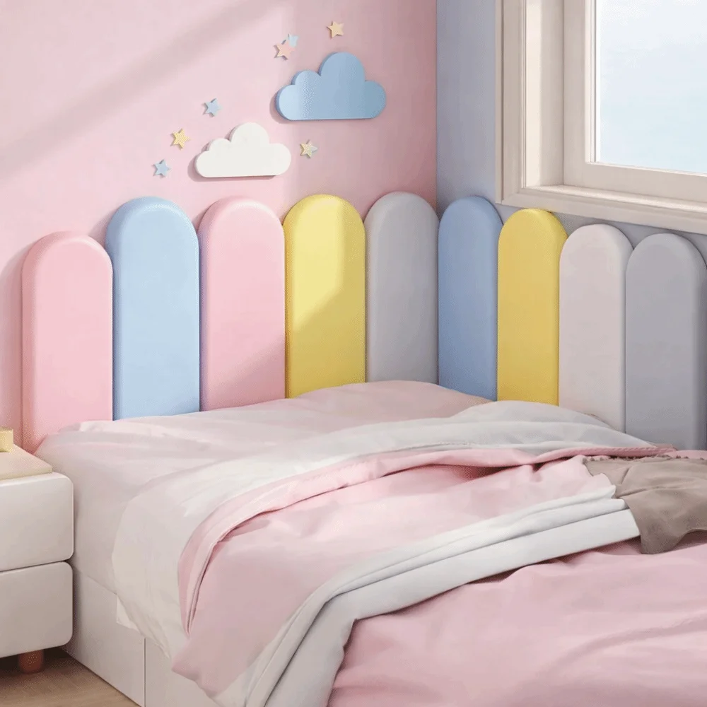Nordic Style Soft Back Bed Headboard Self-adhesive Anti-collision Back Wall Mat Peel and Stick Wall Panels Kid Room