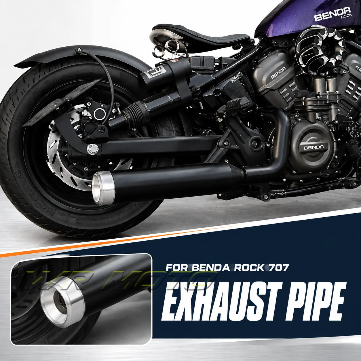 Straight-through exhaust, suitable for BENDA ROCK 707 motorcycle modification parts.