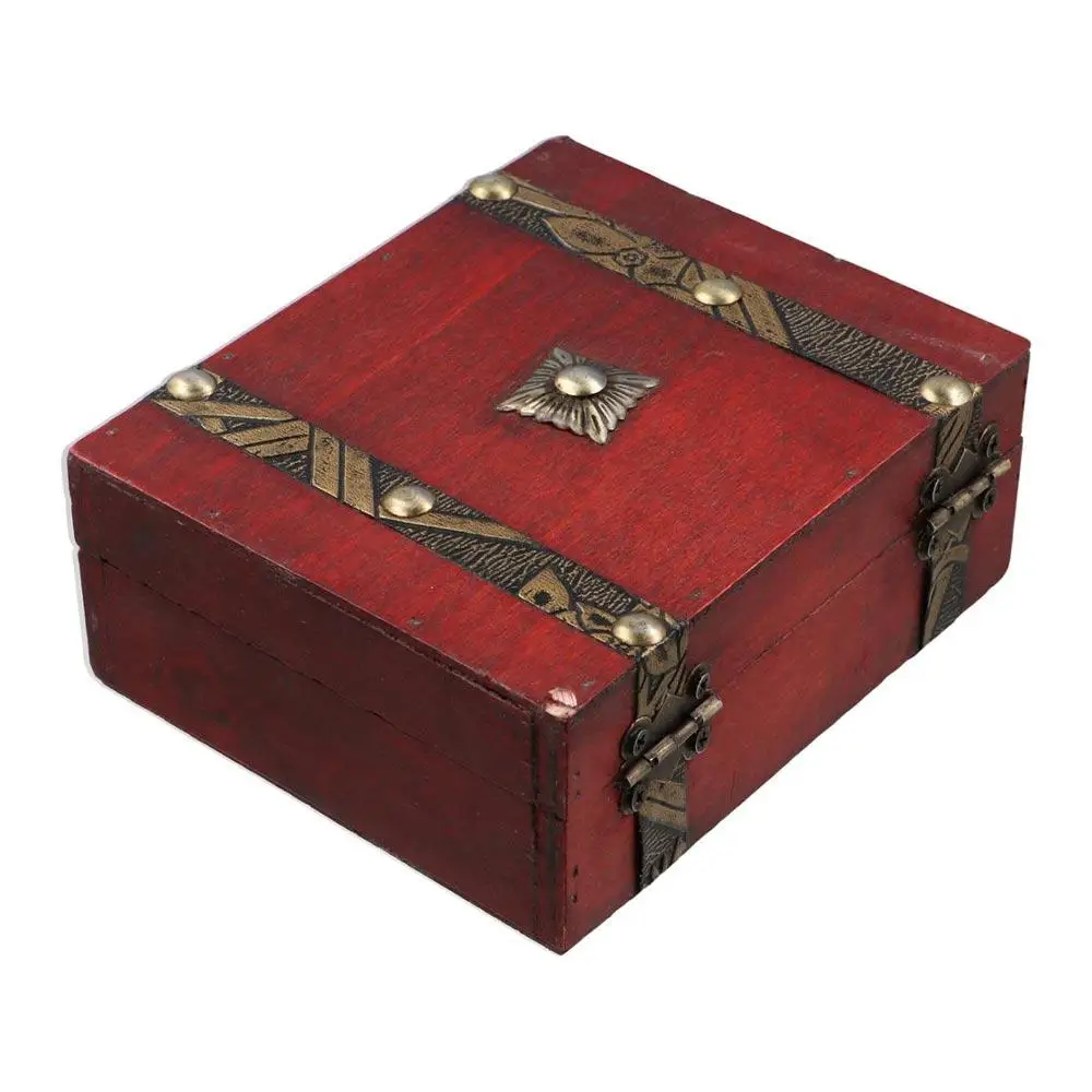 

Lockable Wood Treasure Chest Antique Style Large Capacity Storage Box with Lock Ring