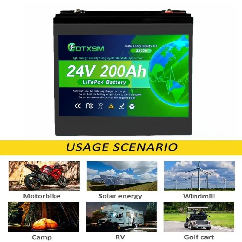 

200Ah 24V 32700 LiFePO4 Battery Built-inBMS RV Rechargeable Lithium Iron Phosphate Solar Power System RV House Trolling Mo