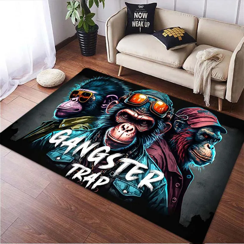 Monkey with headphones print living room rug floor rug living room decoration  bedroom decoration  decoration maison