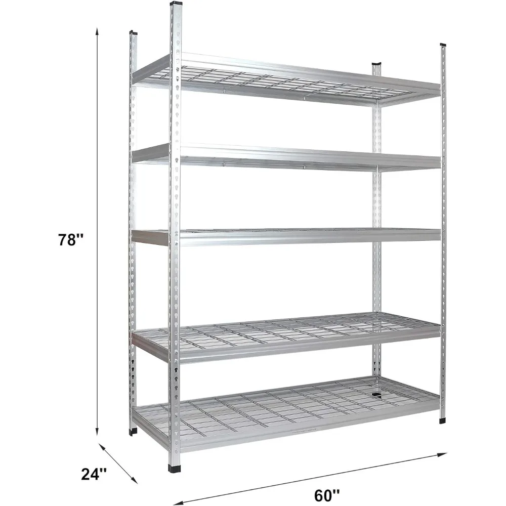 Heavy Duty Storage Shelving Unit, Double Post, 5 Shelf, High-Grade Aluminum, Silver, 60 x 24 x 78 Inch