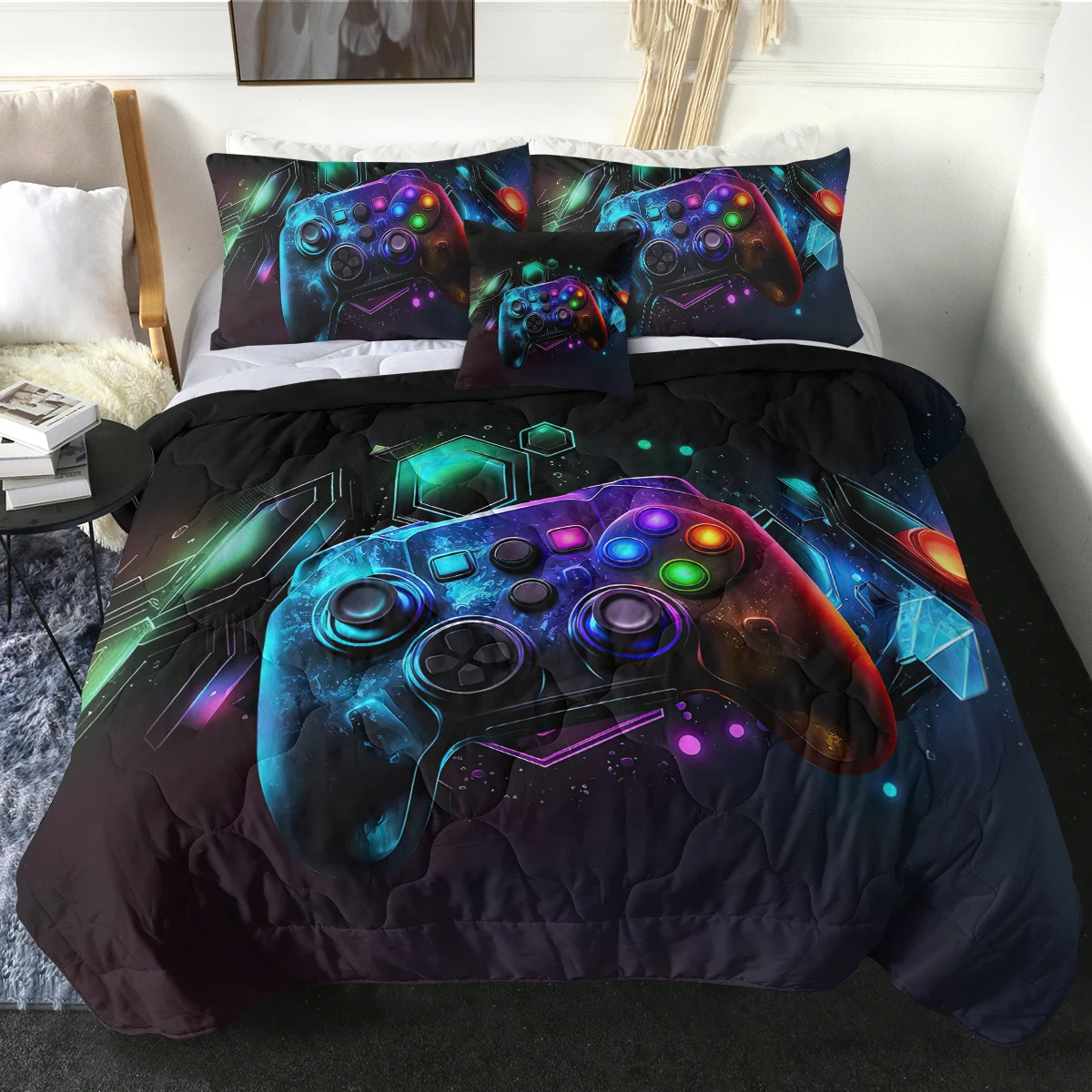 Colourful Video Game Player Design Comforter Set for Kids and Adults Modern Bedspread Home Decor