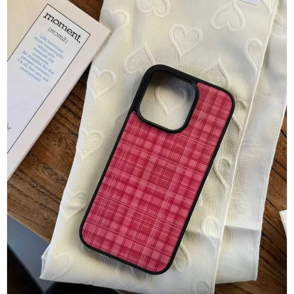 Ins الوردي الأحمر متقلب نمط جراب هاتف بولي TPU مكافحة الإفلات جراب هاتف آيفون XR/11/12/13/14/15/16/17 برو ماكس جراب هاتف