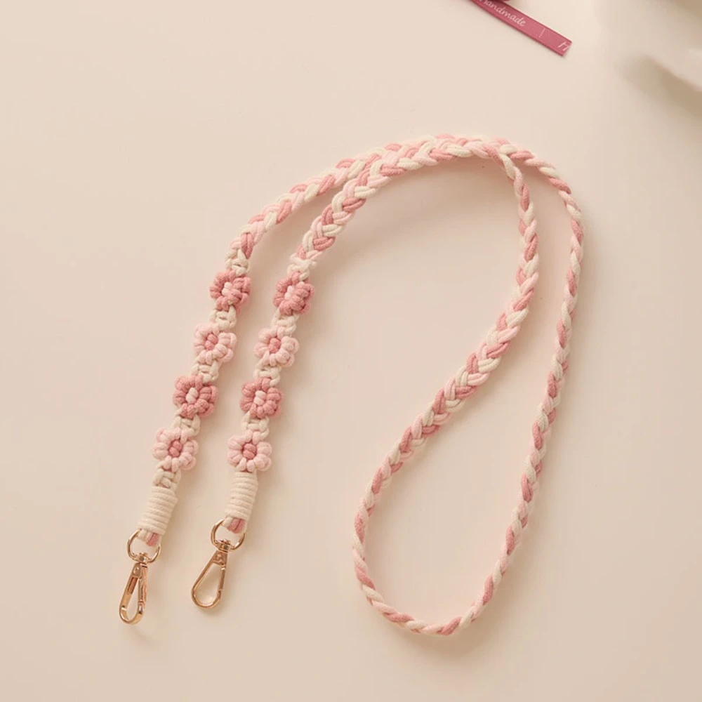 Handmade Flower Woven Chain Lanyard Anti-Lost Woven Daisy Flower Hanging Chain Pendant Crochet Hook Bag Braided Rope Girls