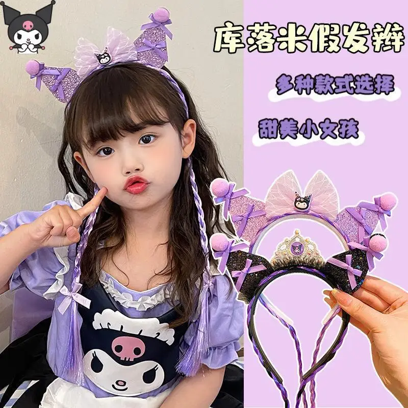 

Cute Sanrios Kuromi Child Wig Headband Girl Bow Crafting Headband Princess Headdress Crown Ribbon Hair Belt Holiday Gifts