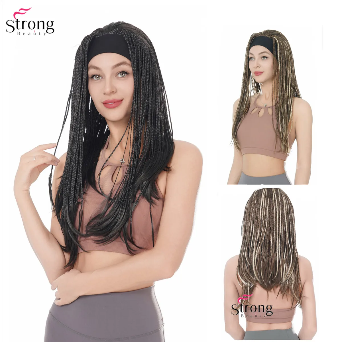 StrongBeauty African Braided Box Braids Wig Headband wigs Long Dark Brown/black dreadlocks Hair Synthetic Full Wigs