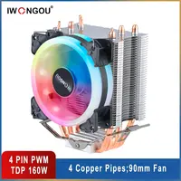 Enfriador de procesador IWONGOU X99 Am4, radiador de 4 heatpipes, CPU de refrigeración PWM de 4 pines, ventilador RGB de 90mm para Intel Lga 2011/1366/1700/AMD