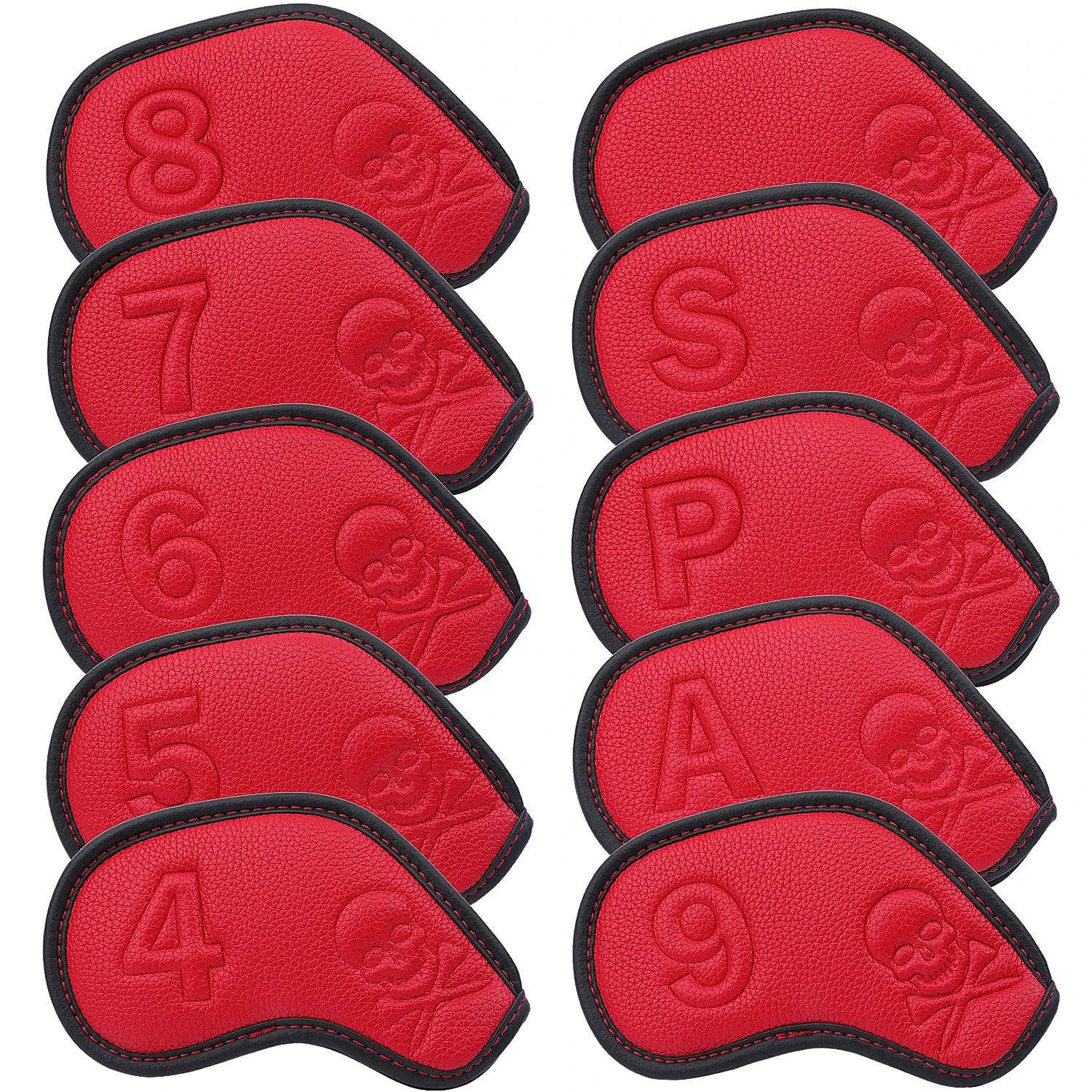 10pcs a Set Solid Leather Embossing Number Paint Edge Golf Headcover Wedges 4. 5.6.7.8.9.P.S.A Golf Club Head Iron Covers