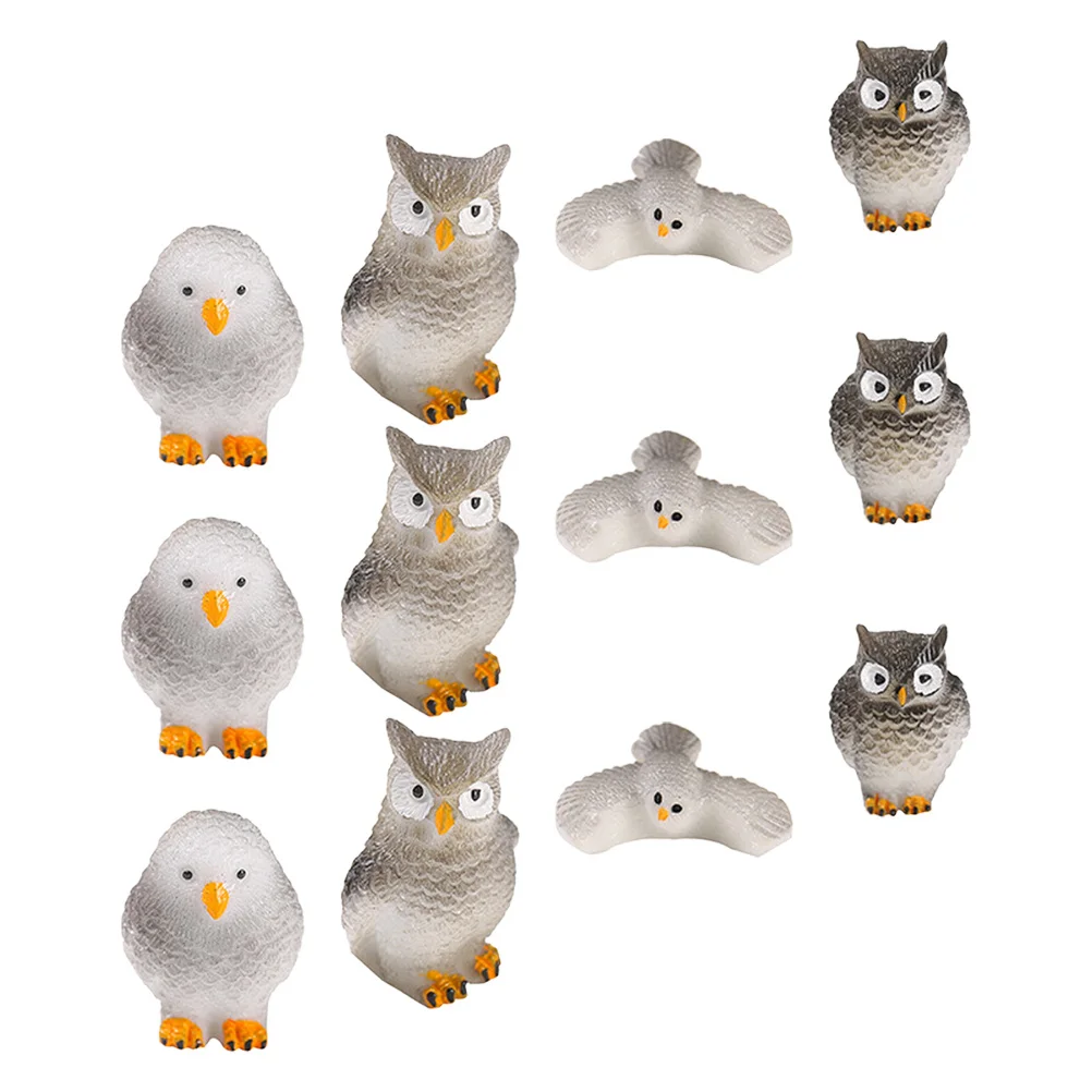 12Pcs Moss Micro Landscape Owl Ornaments Mini Resin Animal Decorations for Home Office Desktop Cute Tiny Animal Adornments