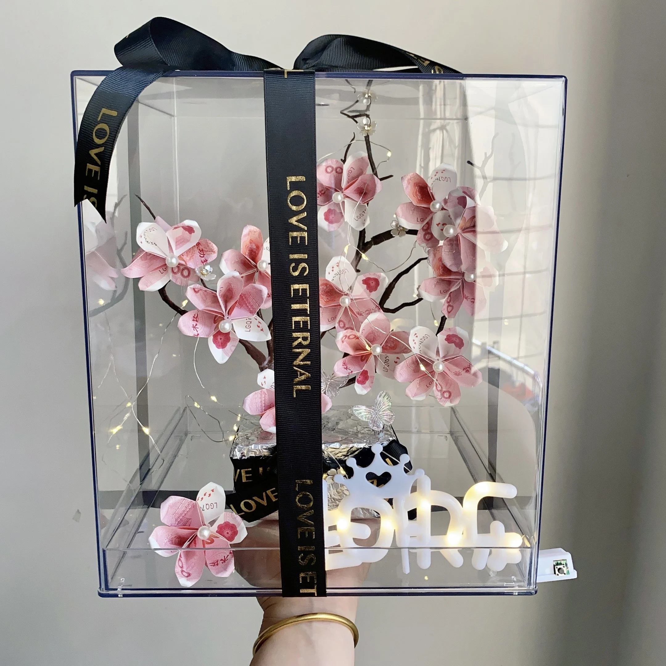 

Акриловая креативная подарочная коробка «Денежное дерево» с цветком и символом денег для празднования Дня рождения, 520, праздничных торжеств и подарков