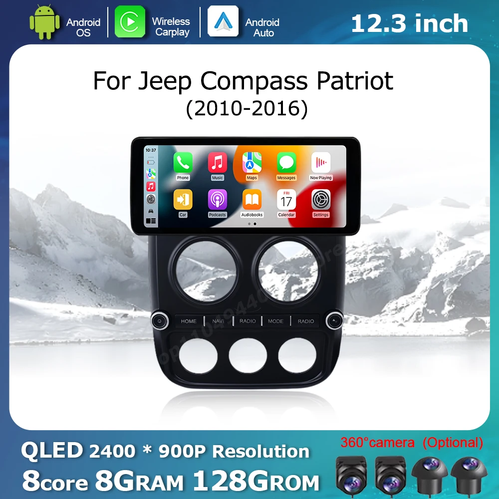 

Carplay Android OS for Jeep Compass Patriot 2010-2016 Car Multimedia Radio Touch display screen GPS Navi DSP Stereo WiFi 4G BT