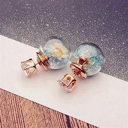 2023 Simulated Glass Ball Earrings Flower Korea Jewelry Double Side Ball Stud Earring Statement For Women