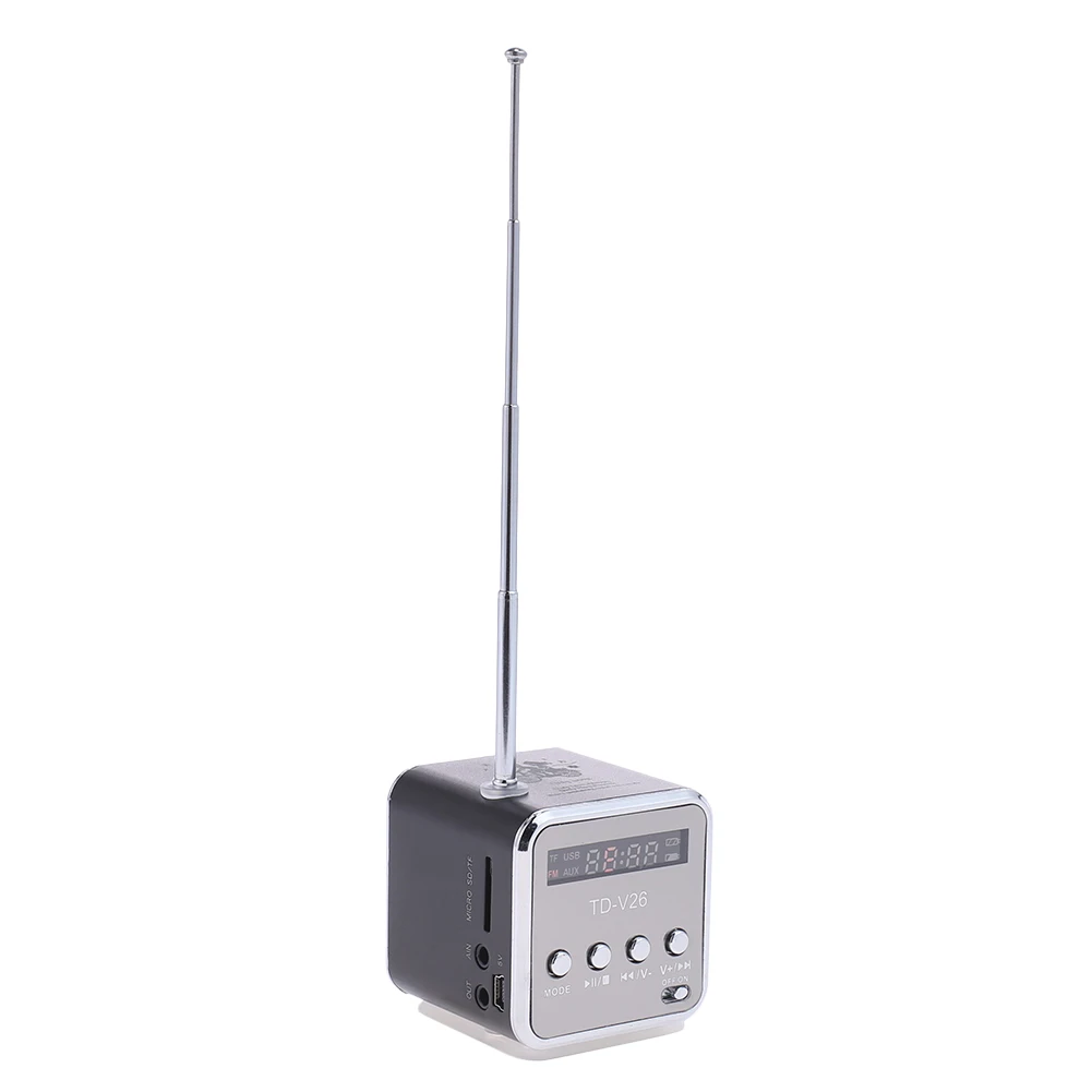 TD-V26 Portable FM Radio Rechargeable Digital Small Mini Radio Receiver LCD Display MP3 Stereo Player Telescopic Antenna Speaker