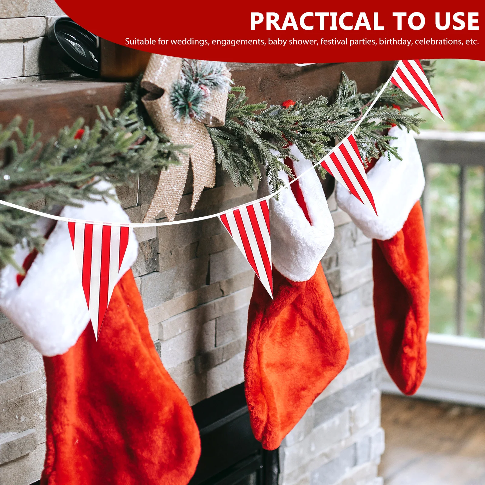 

1Set Charming Appearance Carnival Bunting Banner Striped Pennant Garland Wedding Engagement Decor Carnival Bunting Banner