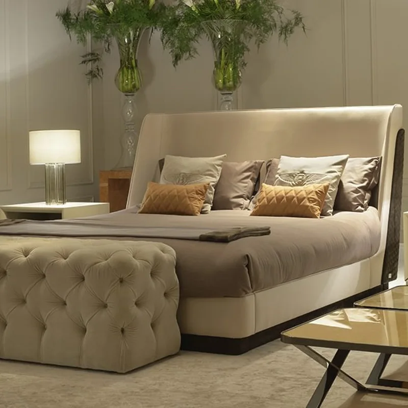 Double household soft bottom leather splicing design bed