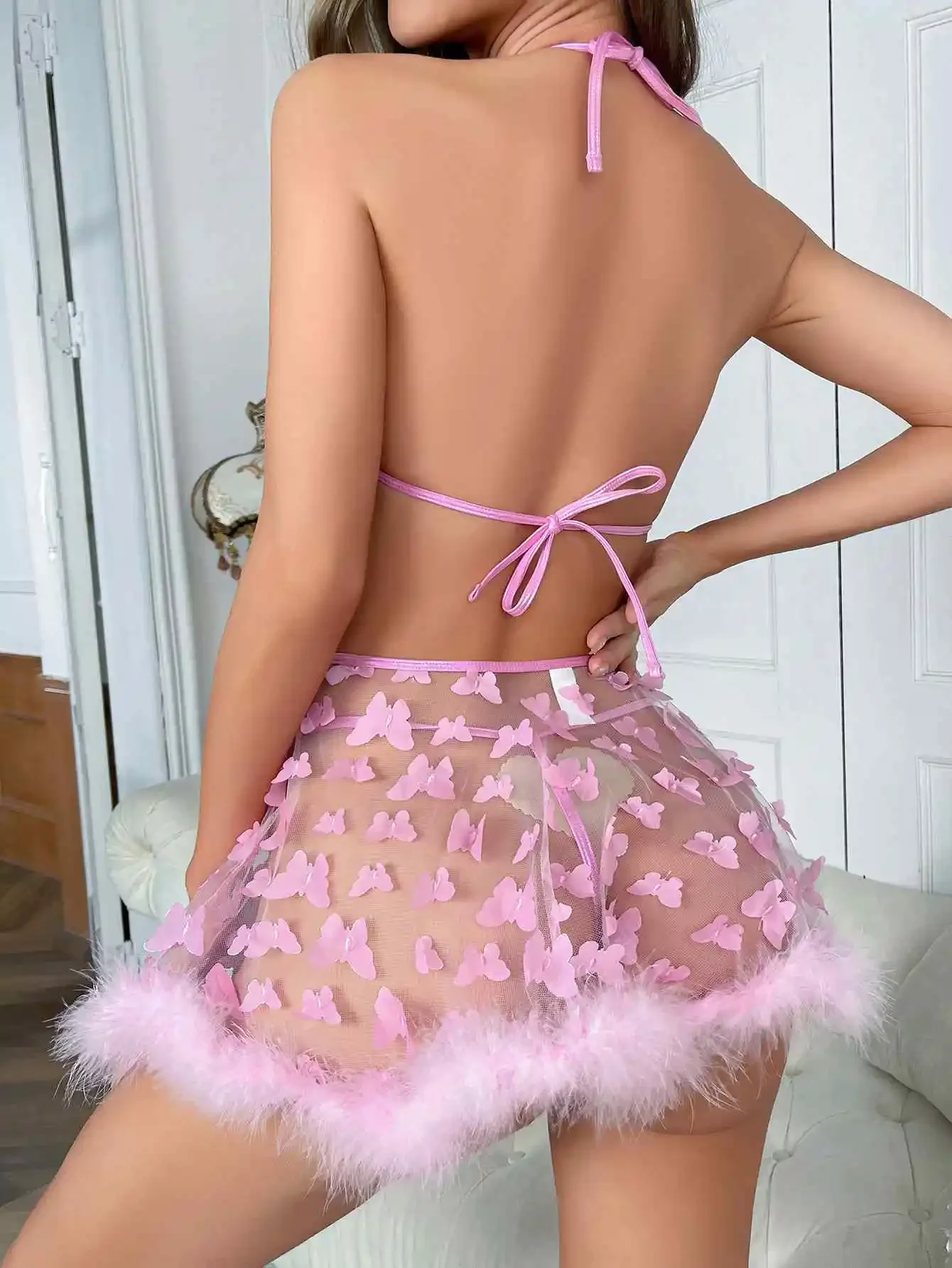 Venta al por mayor, vestido de lencería transparente de dos piezas de malla Sexy para mujer, falda tutú de mariposa con fliter erótico para mujer, disfraces dulces para chica