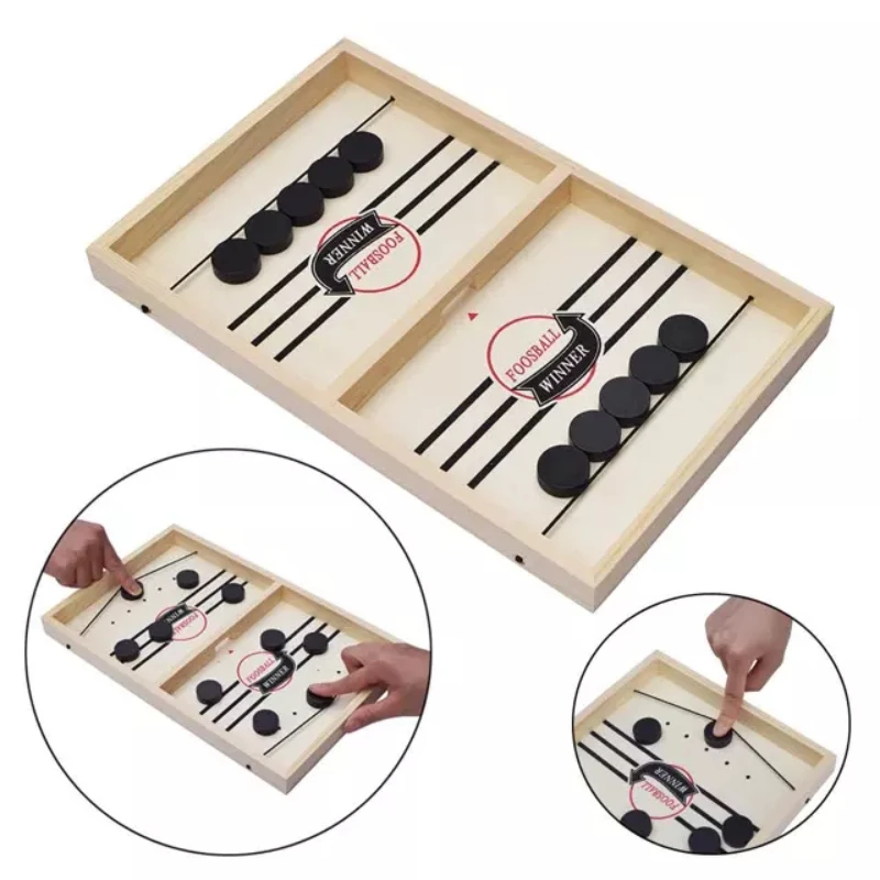 Fast Sling Puck Board Game Table Hockey Foosball Winner Games Two Players Against Wooden Fun Family Parent-Child Interactive Toy