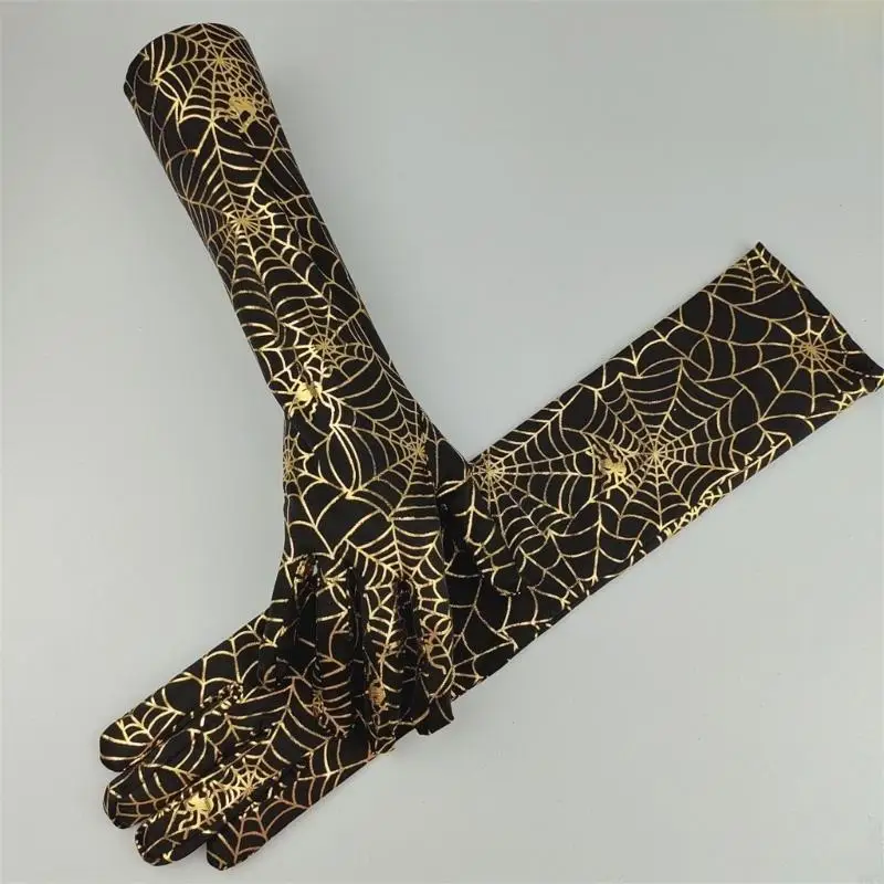 M6CD Guanti lunghi a tema SpiderWeb Manicotti traspiranti per raccolta feste Halloween