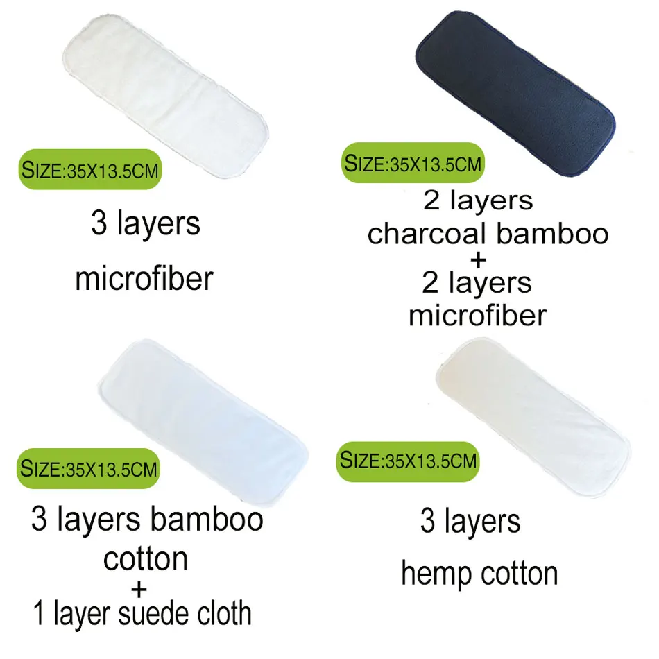 1pc Reusable Washable Inserts Boosters Liners For Real Pocket Cloth Nappy Diaper microfibre bamboo cotton charcoal insert