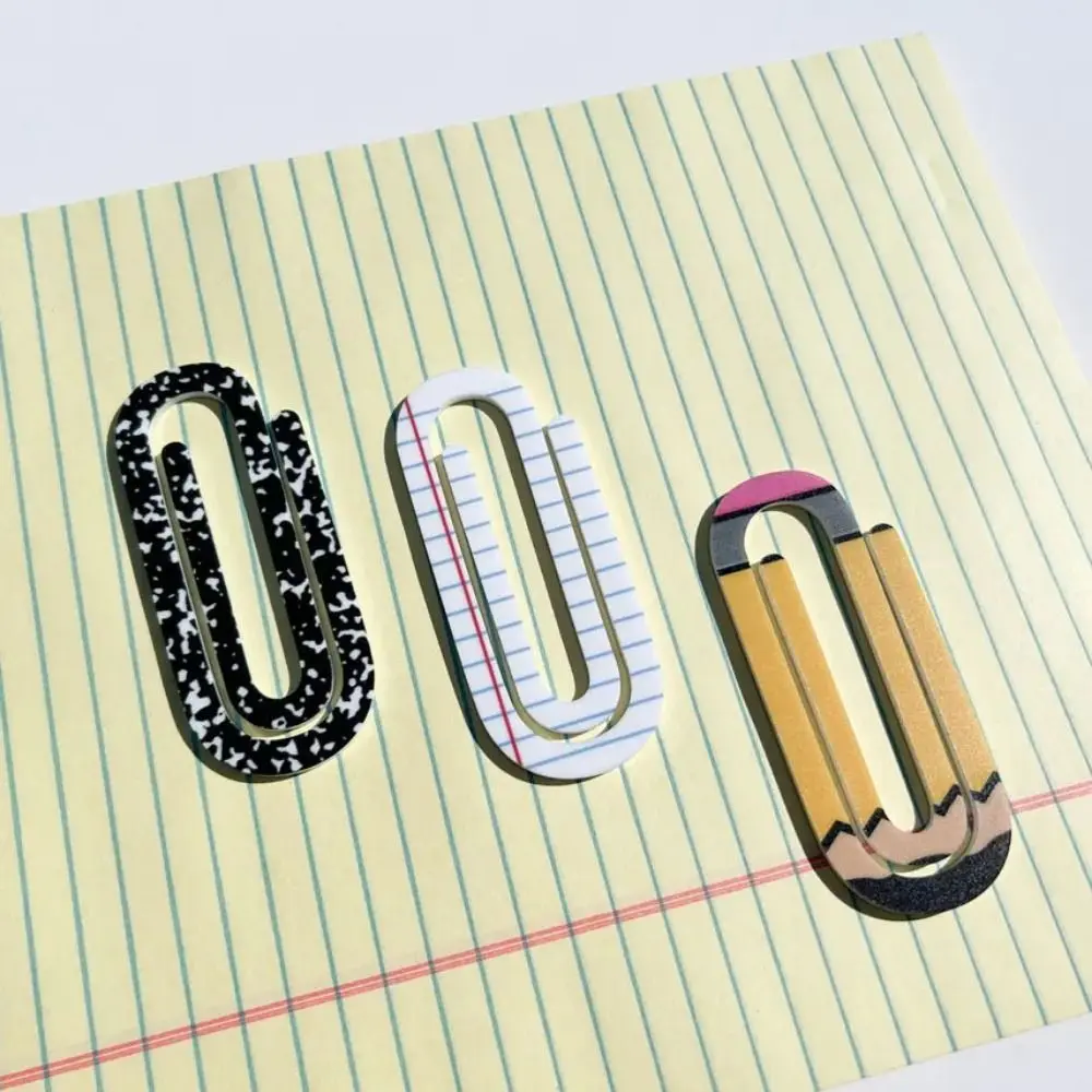3Pcs/set Creative Paperclip Bookmark Classroom Theme Reading Mark Paper Clips Acrylic Page Clip Notebooks Paper Clips Note Decor