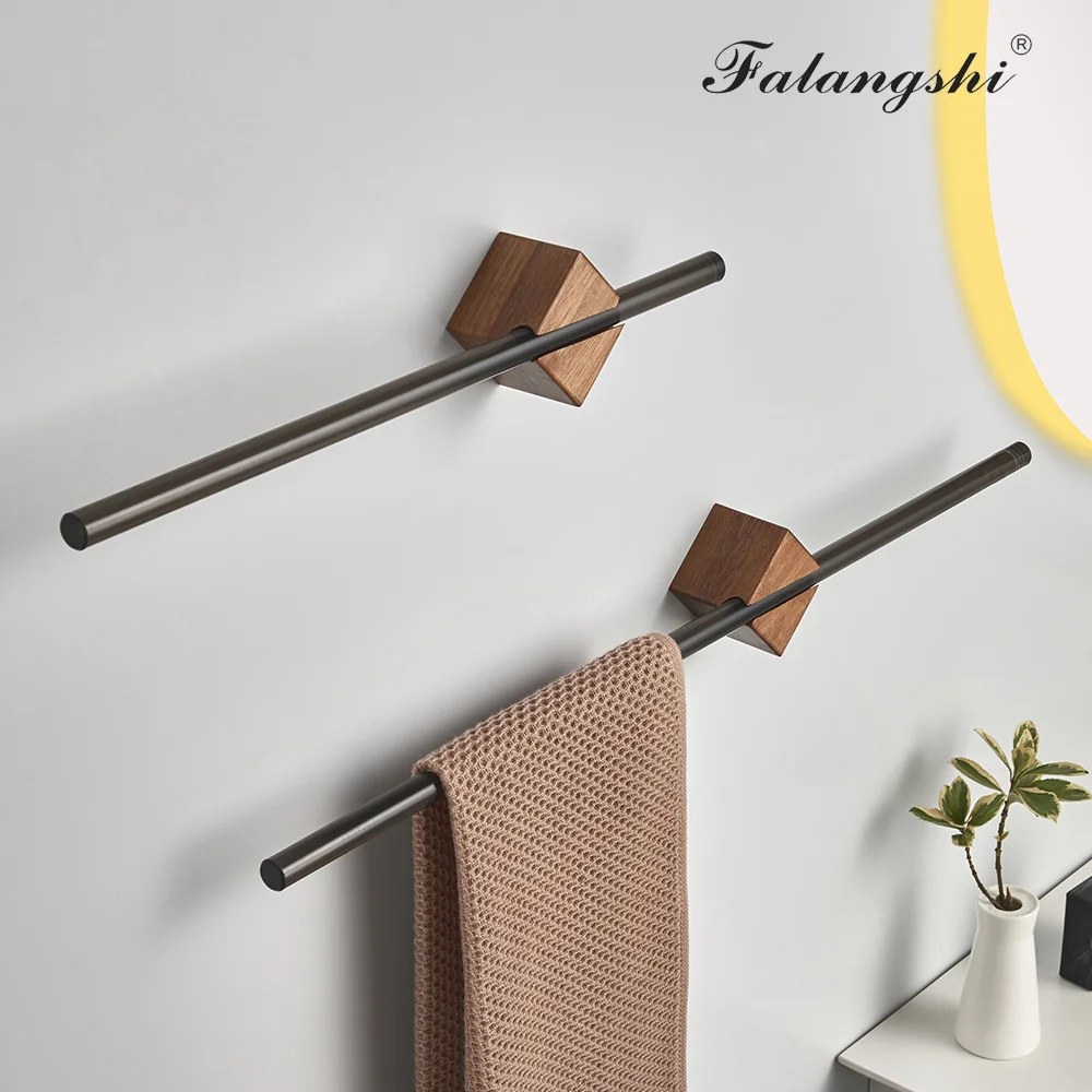 New Style Bathroom Towel Bar Towel Rack 304 Stainless Steel Walnut Single Towel Holder Artistic Towel Hanger Wall Mounted WB8712