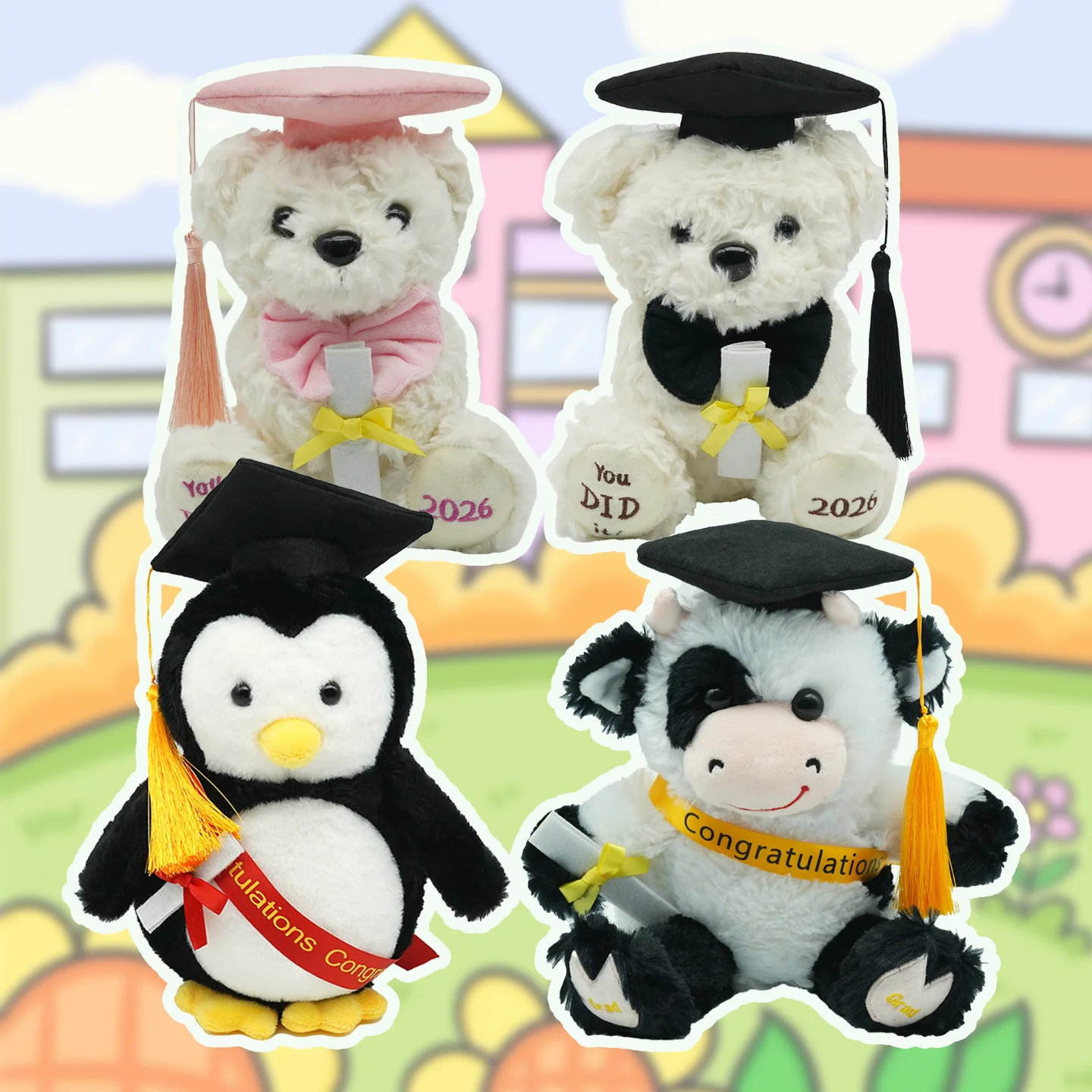 Neues Niedliches Absolventen-Pinguin-Plüschtier Cartoon Weicher Bär Plüschspielzeug mit Abschlusskappe Plüschtier Studentengeschenk