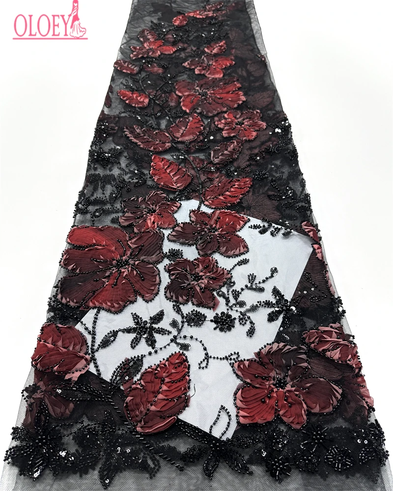 

OLOEYAfrican Lace Fabric 2025 Sequins Beaded Embroidery Groom Nigerian Bridal High Quality French Tulle Lace Fabric For Wedding