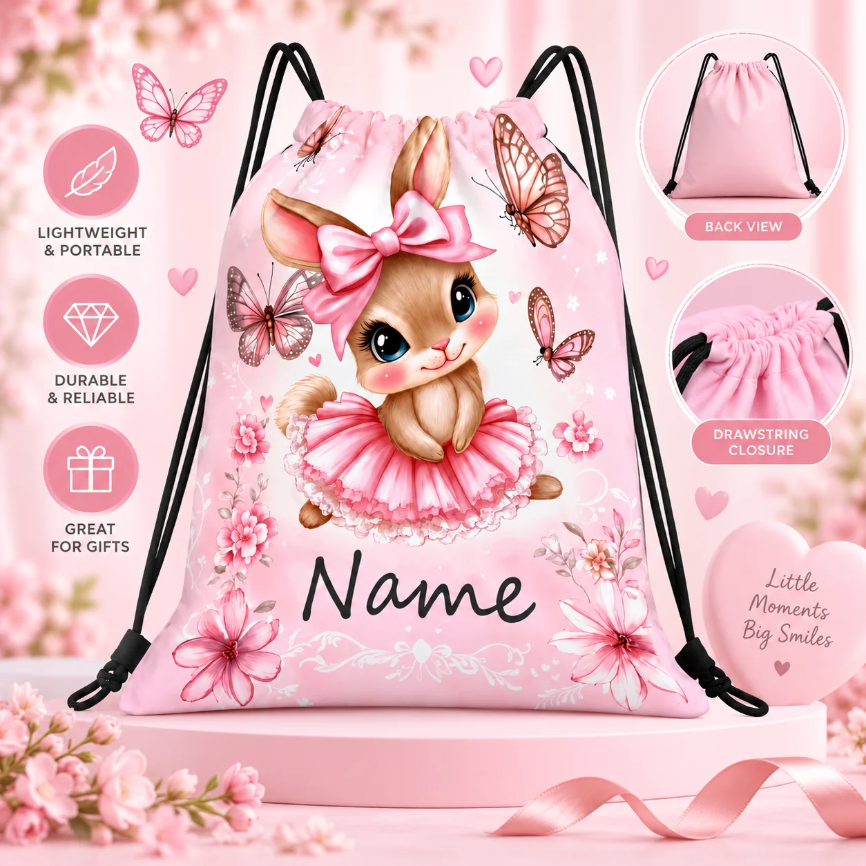 1PC Personalized Drawstring Bag Backpack Custom Name Kids String Bag Girls School Travel Gym Sports Birthday Gift Bag Drawstring - view 6