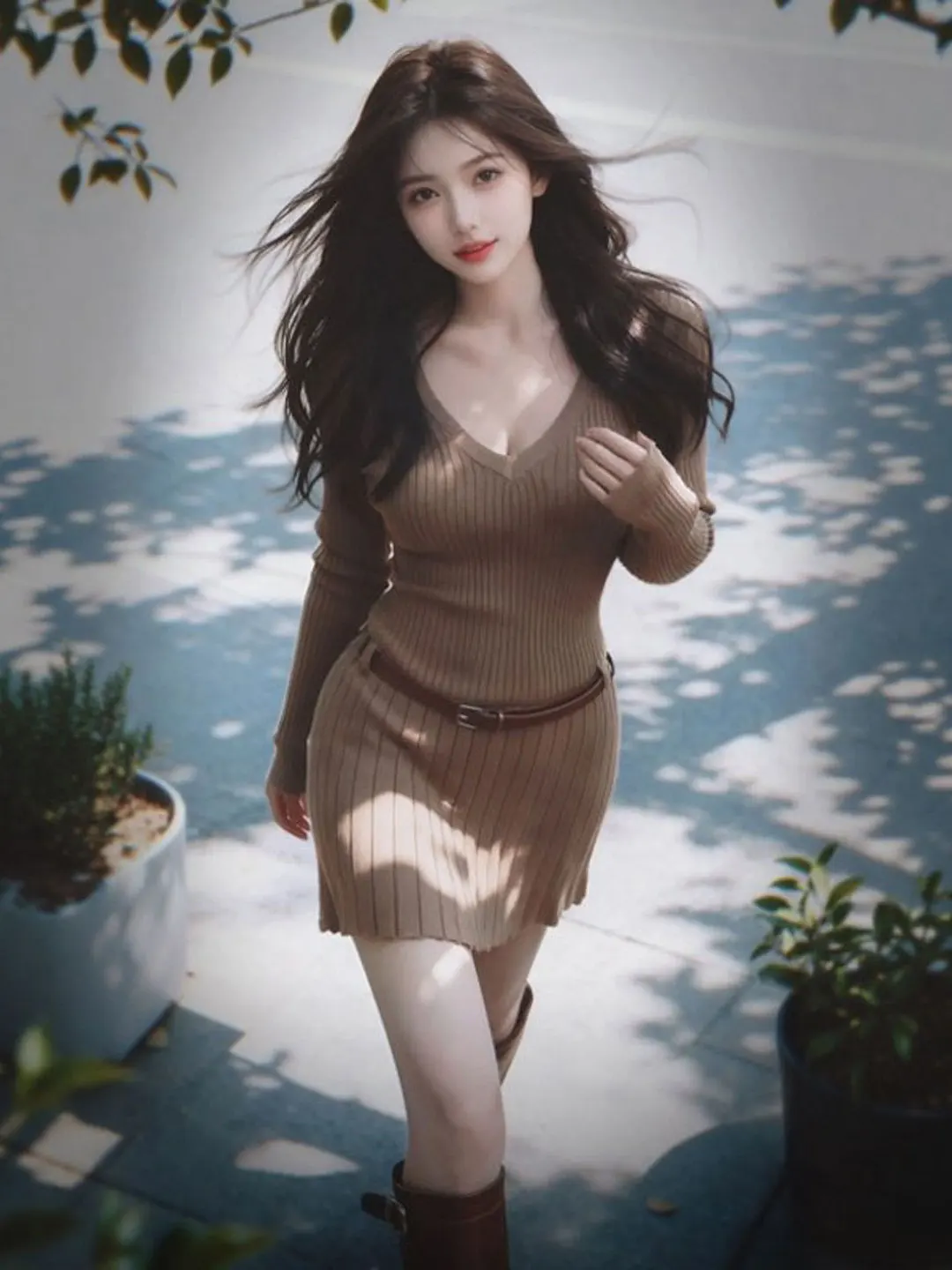 

Retro Ladylike Knitted Dr V-Ne Waist-Cinched Spring Faionable Korean Sle Long Sve Bodycon Dr for Women