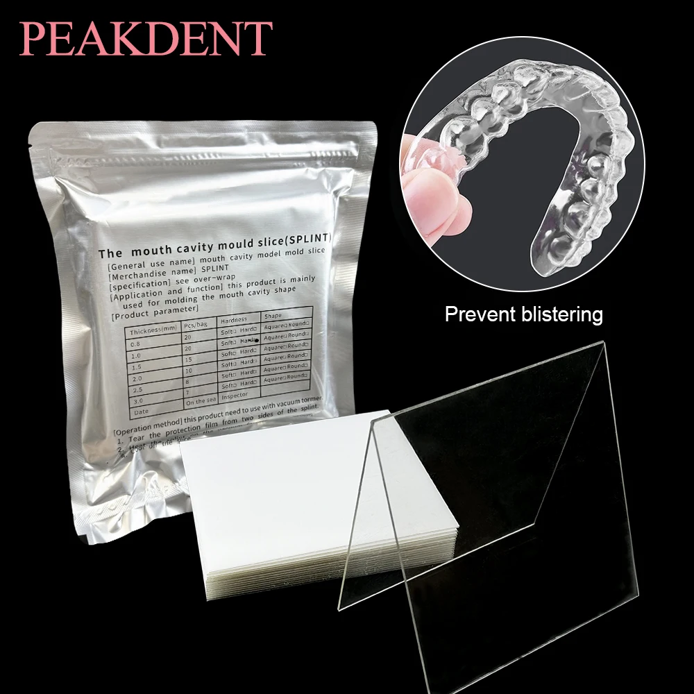 

1 шт. Стоматологическая квадратная вакуумформованная пластина из мягкого и твердого пластика 1.0/1.5/2.0 мм, ортодонтическая шина-фиксатор, материал для нарезки стоматологических изделий