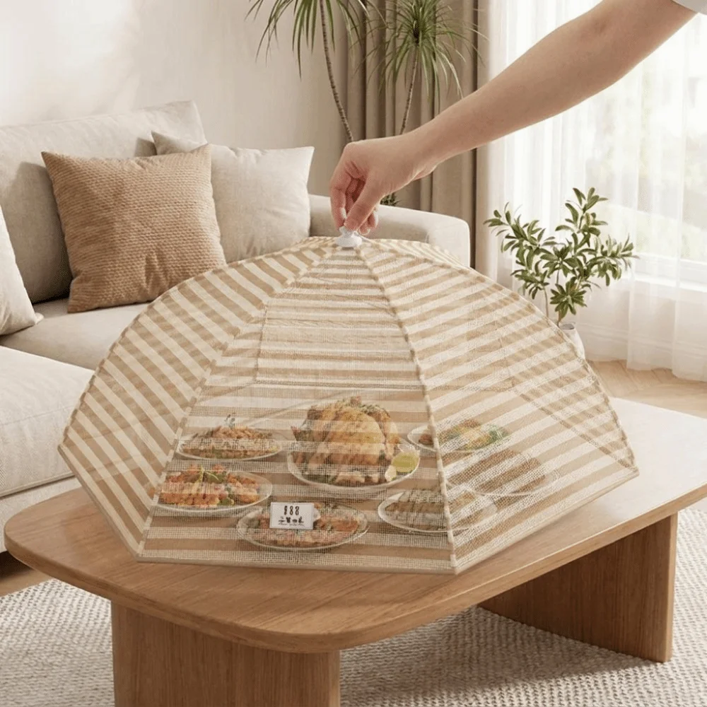 Portable Umbrella-Style Mesh Food Cover Anti-Mosquito Folding Dish Covers Washable Large Capacity Insect Proof Cover Kitchen