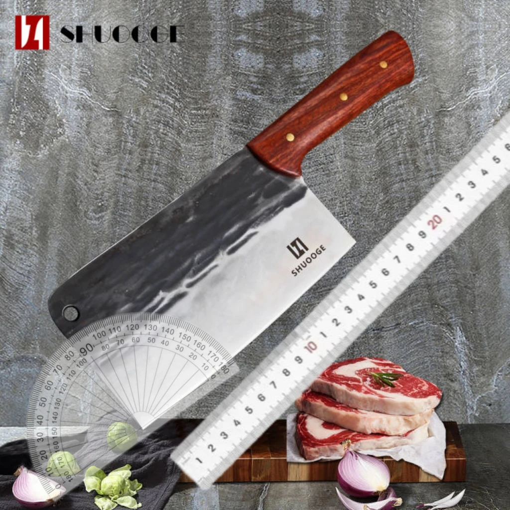 

SHUOOGE Stainless Steel Chef Knife Handmade Forged Sharp Cleaver Wide blade Professional Butcher Knife Utility Vegetable Knives