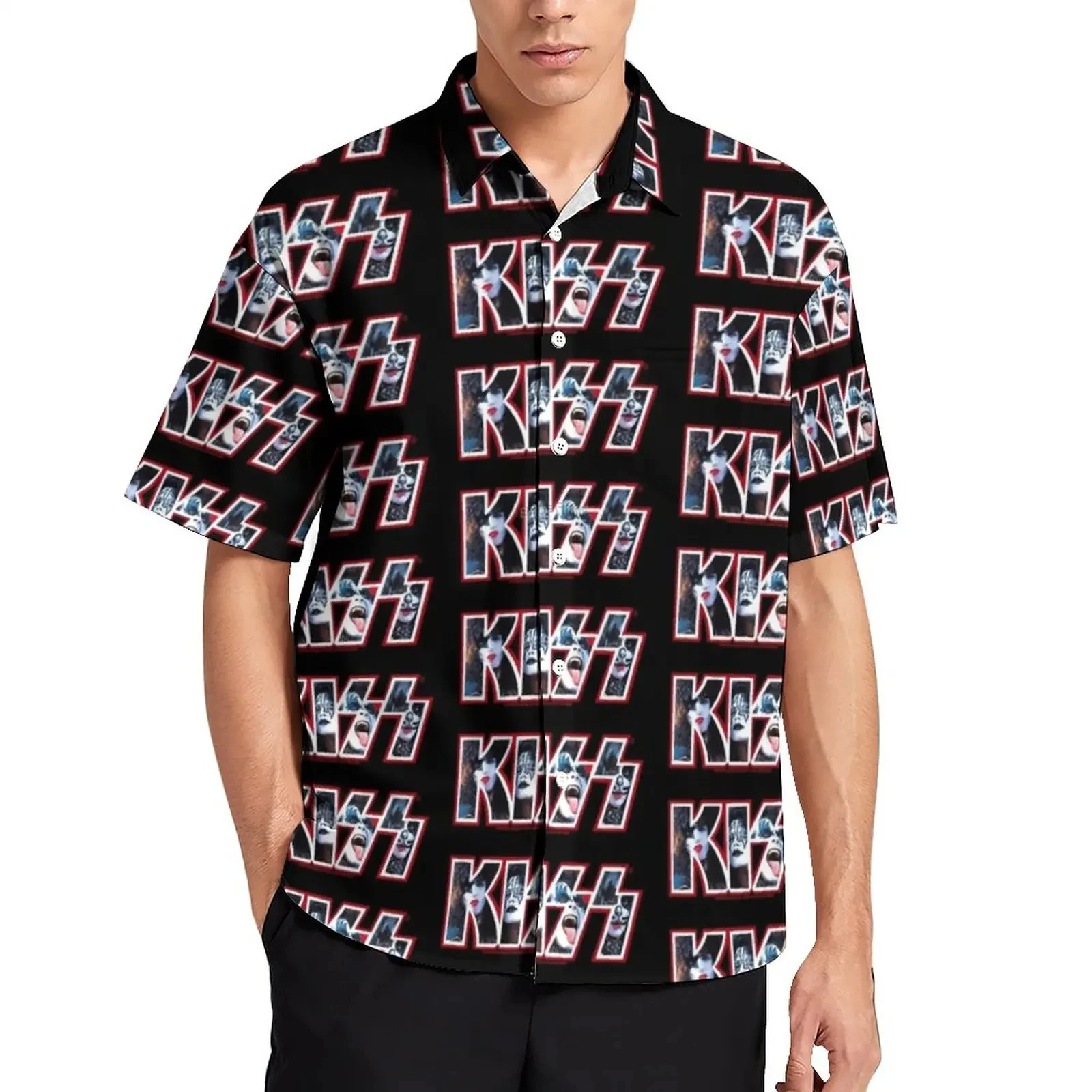 Homens e mulheres Beijo Banda Rostos Férias Camisa 3D Estampada, Moda Casual, Manga Comprida, Tops de Lapela, Roupa Unissex, Grande