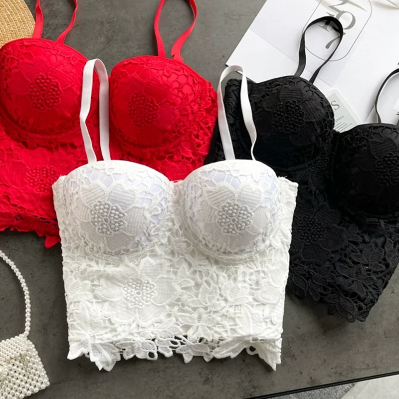 

Elegant Women Crocheted 3D Lace Corset Lady Stylish Floral Embroidery Bustier Girls Tank Top Lady Cropped Top Club Party Bralet