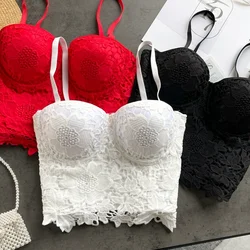 Elegant Women Crocheted 3D Lace Corset Lady Stylish Floral Embroidery Bustier Girls Tank Top Lady Cropped Top Club Party Bralet