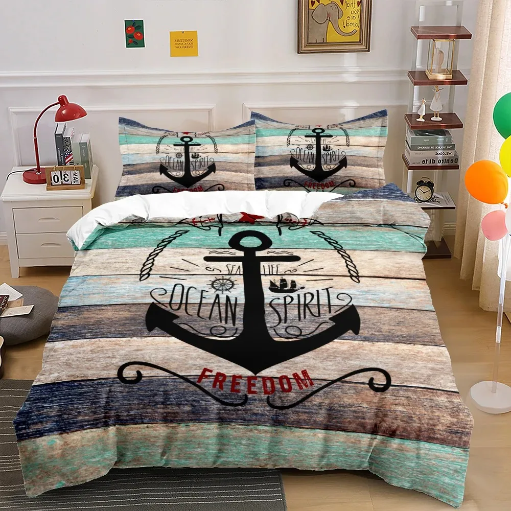 

Nautical Anchor Bedding Set Pillowcases Quilt Cover Twin Full Queen King Boat Sailing For Adult Kids 3D Duvet Cover