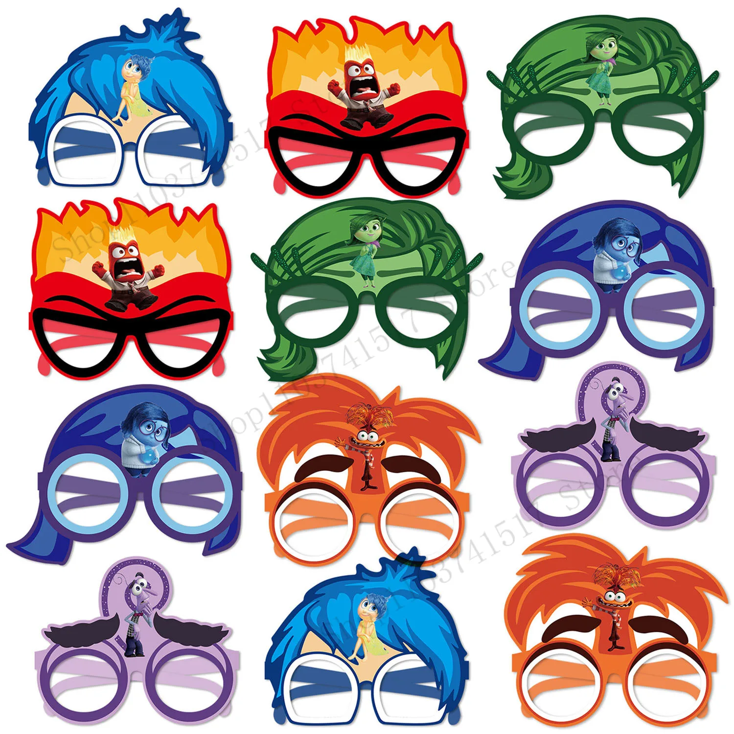 12pcs Inside Out 2 Party Glasses Kids Disney Birthday Party Decoration Paper Glasses Photo Prop Masks Baby Shower Supplies