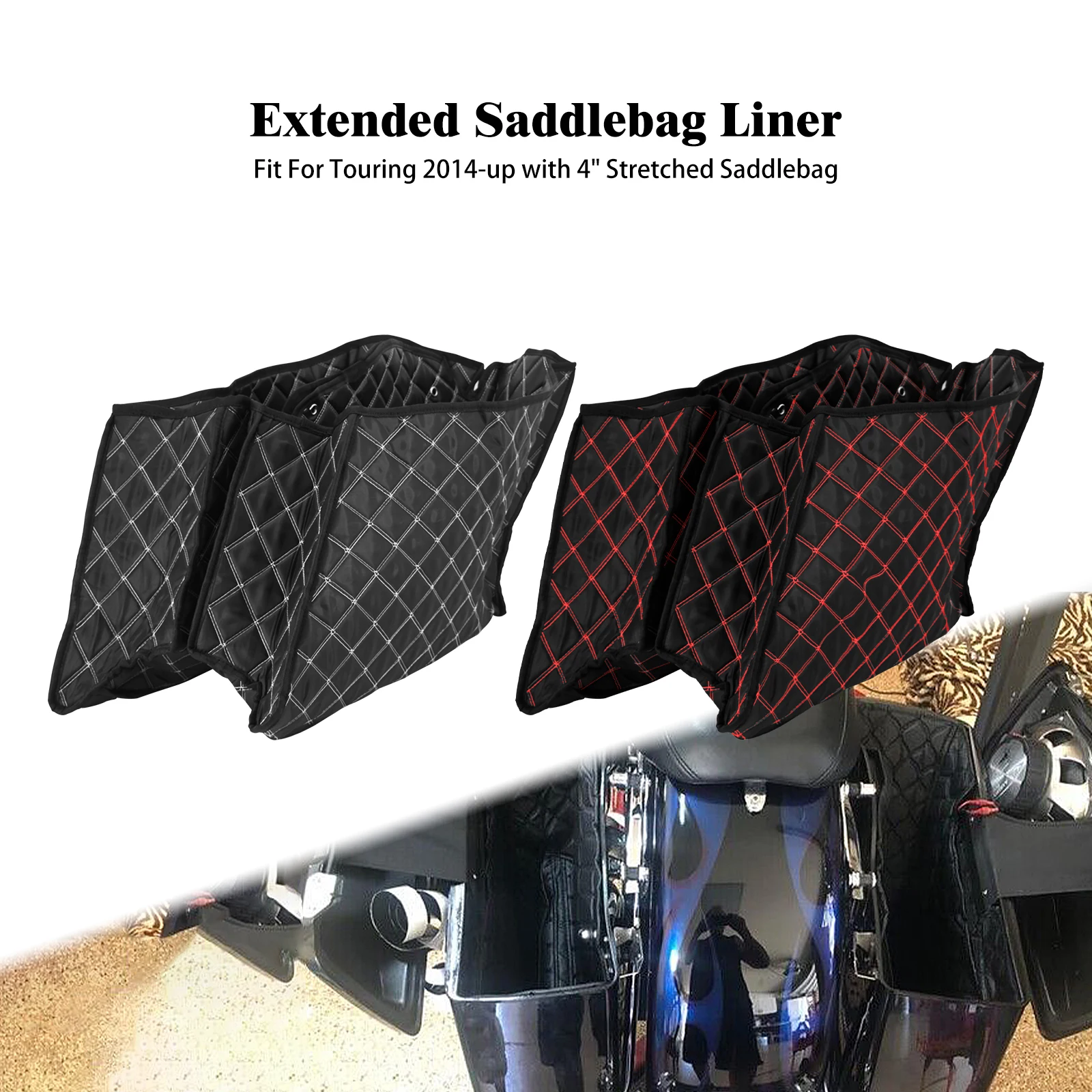 

Motorcycle 4'' Saddlebag Liner Red/Black Extended Bags Inserts Stretched For Harley Touring Street Road Electra Glide FLHR 14-UP