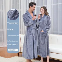 Albornoces de baño gruesos de terciopelo Coral largo y cálido para otoño e invierno para hombre y mujer, pijamas, bata de ducha, toallas de baño para adultos