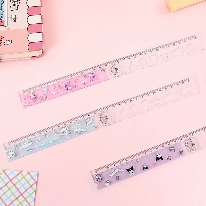 30Cm Kawaii Hello Kitty Ruler Sanrioed My Melody Kuromi Cinnamoroll Folding Rotary Ruler Straight Rulers Student Stationery Gift