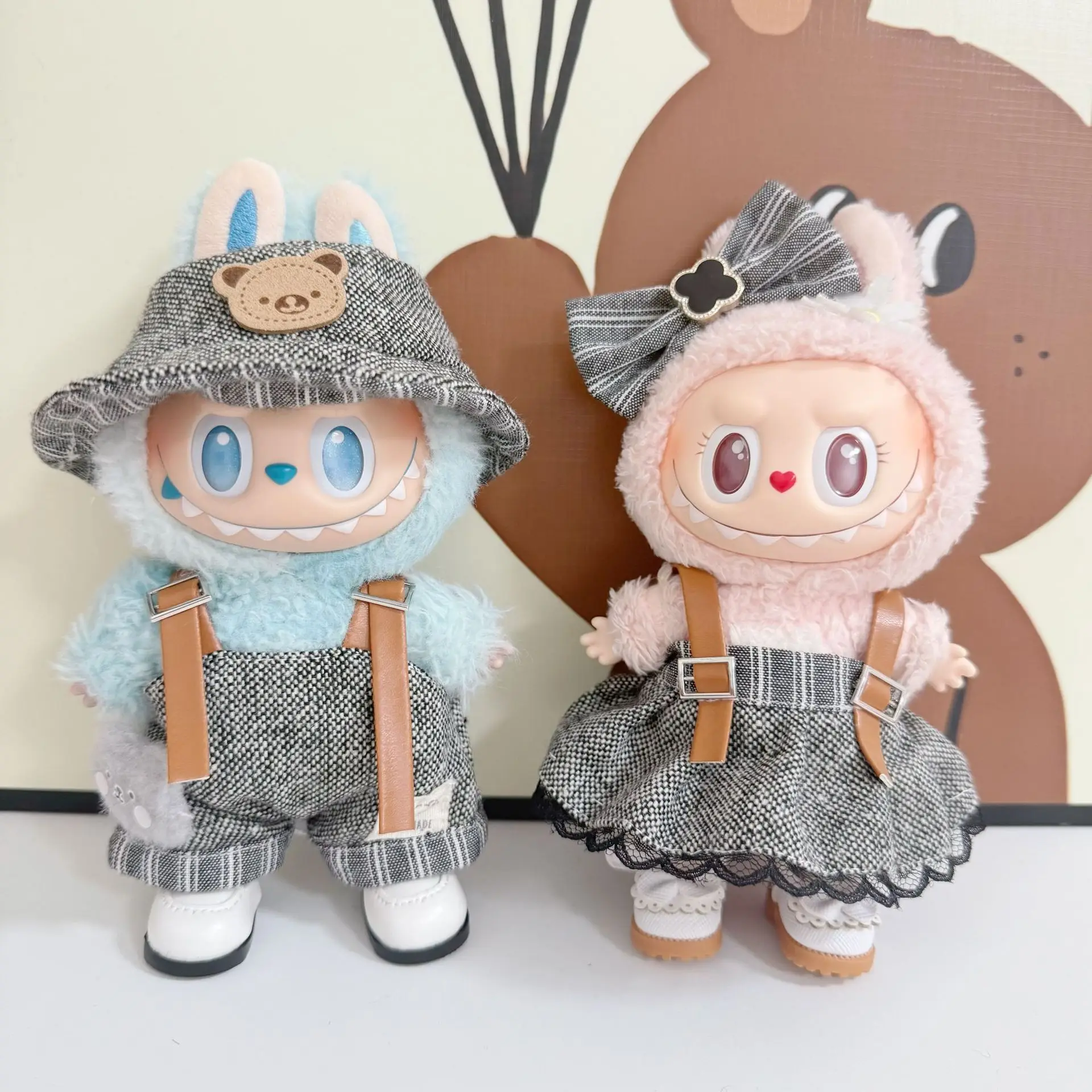 

17cm Labubu 1-3 Gen Doll Outfits | Gray-and-White Tulle Couple Outfit Set | Clothes for Labubu Accessories